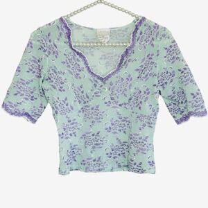 Moda Intl Lace Babydoll Top Y2k Women Medium Floral Fairy Cropped Romantic Sheer